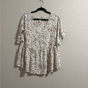 MTS White and Brown Patterned Blouse
